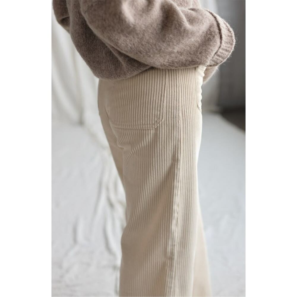 Wide Leg Off White High Waist Corduroy‎ Crop Trousers 16 Normcore Cozy Neutral